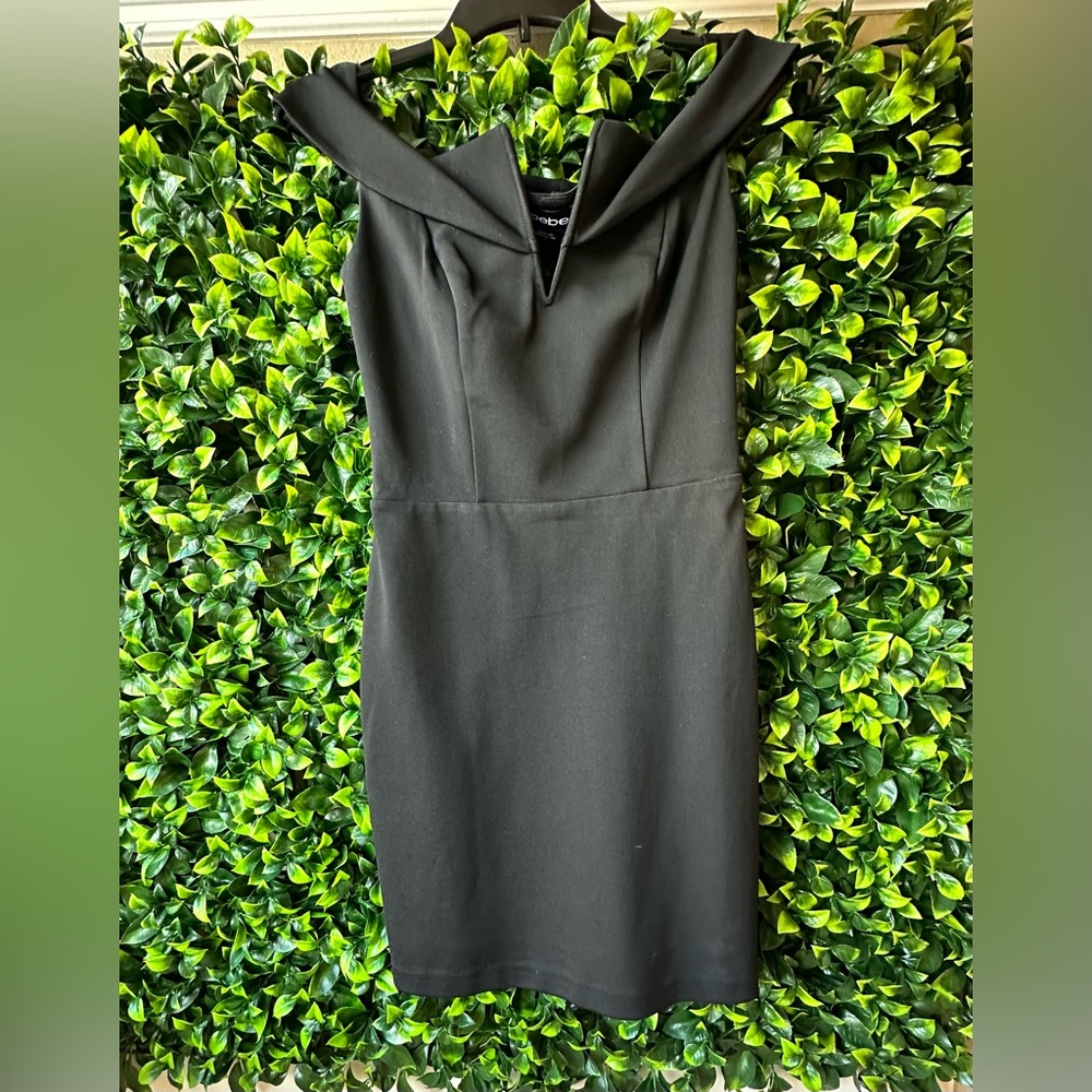 Bebe Off Shoulder V Neck Mini Dress